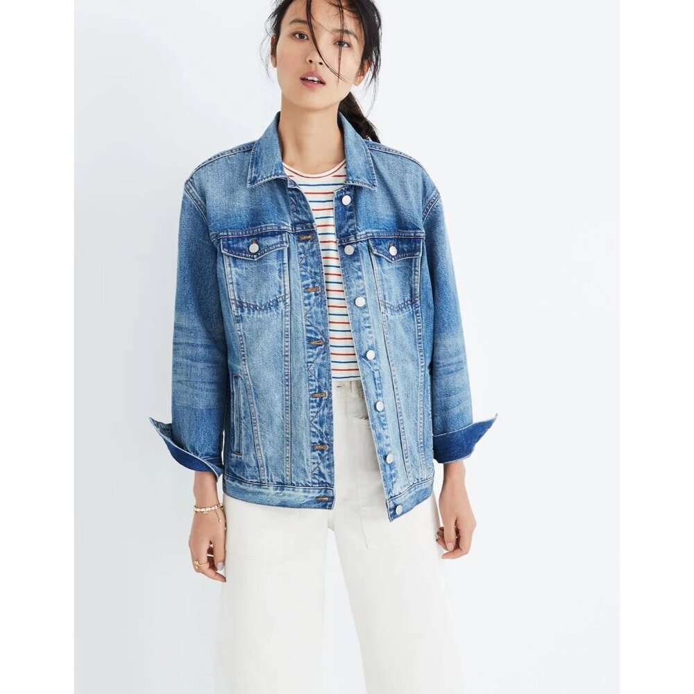 Madewell Oversized Jean Truck Jacket Womens S Button Up Capstone Wash Denim Blue - Picture 13 of 14